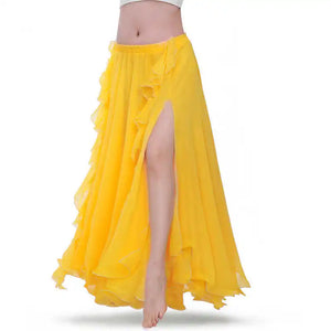 Belly Dance Skirt, Women's Royal Blue Chiffon Ruffle High Slit Maxi Skirt, Belly Dancing Performance Apparel