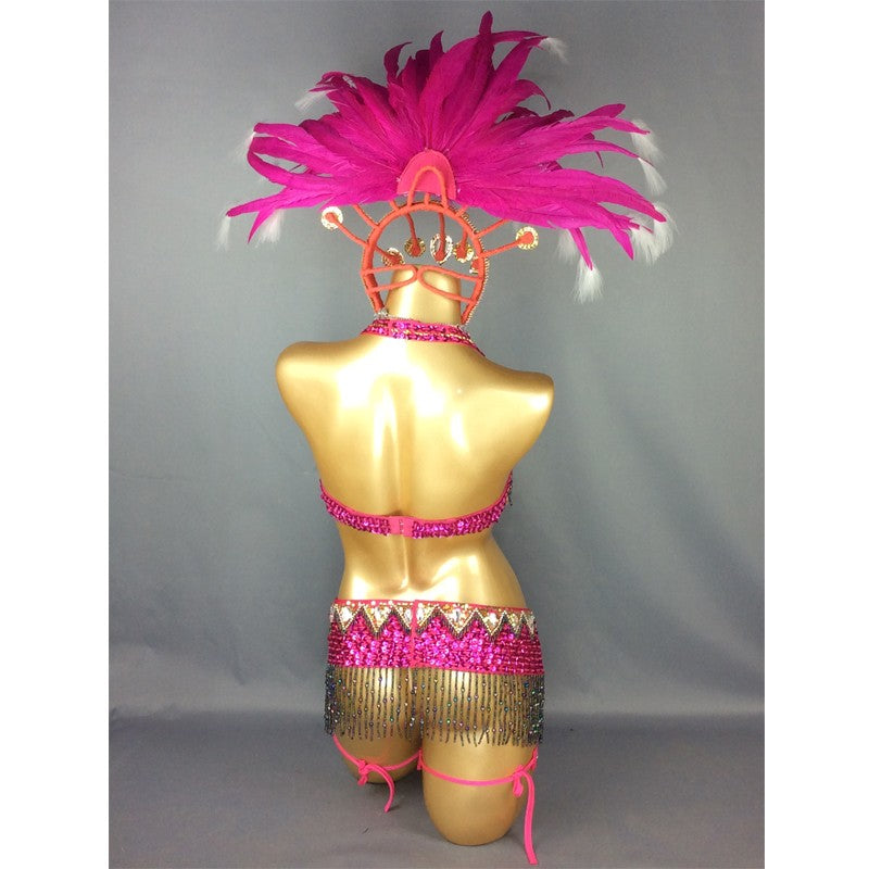 hot selling Sexy Samba Rio Carnival Costume new belly dance costume with hot pink Feather Head piece C1509