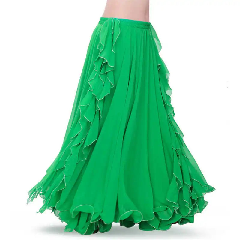 Belly Dance Skirt, Women's Royal Blue Chiffon Ruffle High Slit Maxi Skirt, Belly Dancing Performance Apparel
