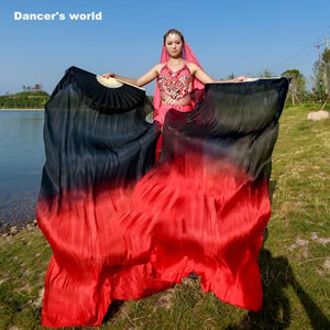 Belly Dance Fan Veils Women's Ombre Silk Bamboo Long Fan Ribs, Belly Dancing Performance Accessory
