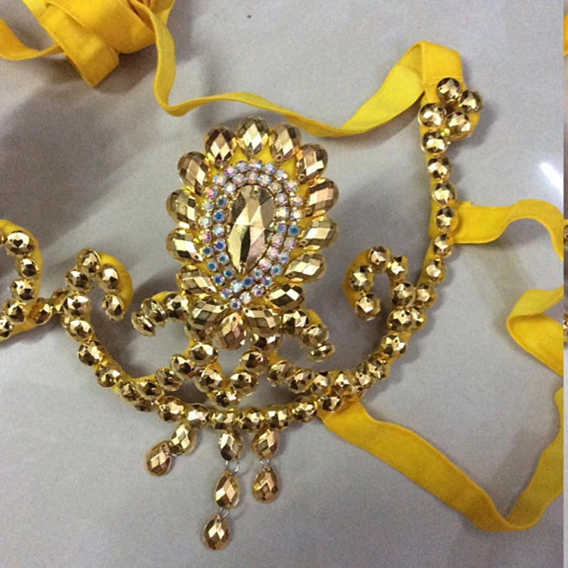 Belly Dance Bra and Belt Set, Women's Red Sequin Rhinestone Beaded Halter Top and Hip Scarf, Cabaret Dancewear