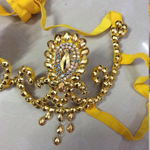 Belly Dance Bra and Belt Set, Women's Red Sequin Rhinestone Beaded Halter Top and Hip Scarf, Cabaret Dancewear