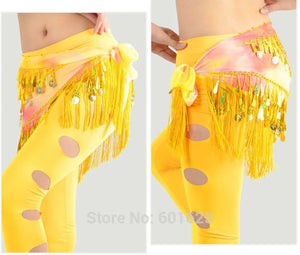 Belly Dance Hip Scarf, Women's Blue Tie-Dye Fringe & Sequin Coin Belt, Asymmetrical Tassel Skirt for Tribal Fusion & Practice