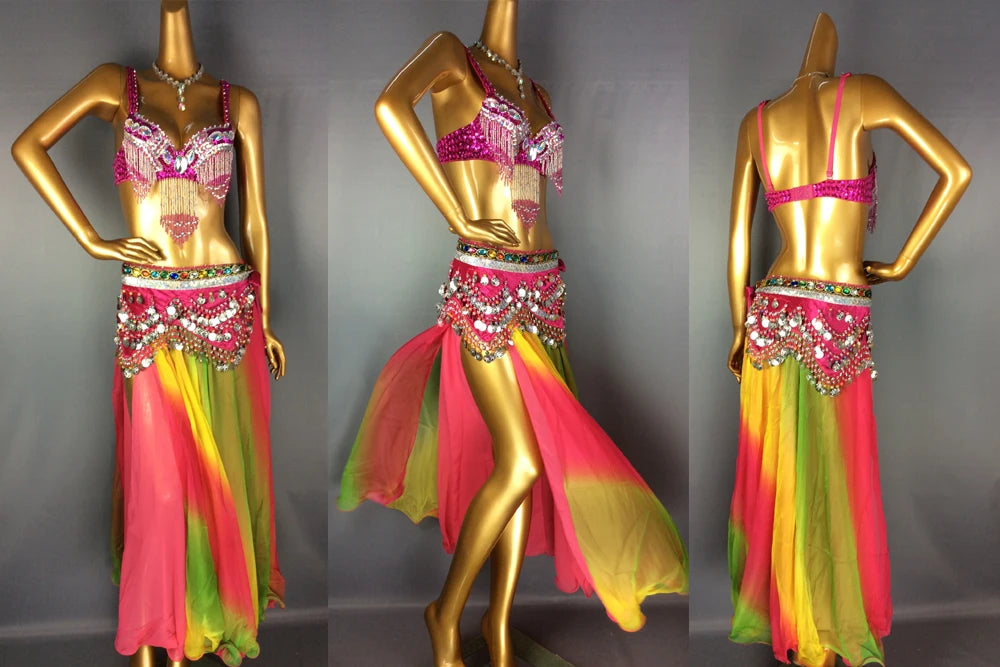 New Bellydancing clothes 3pc bra&scarf&skirt performance suit Women's carnival belly costume set TF1711