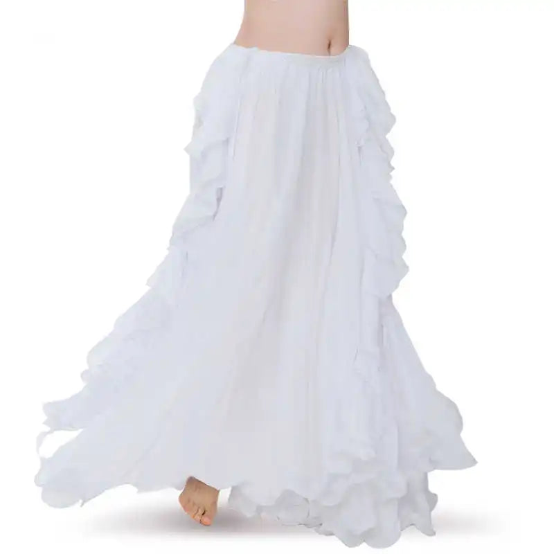 Belly Dance Skirt, Women's Royal Blue Chiffon Ruffle High Slit Maxi Skirt, Belly Dancing Performance Apparel