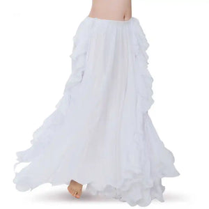 Belly Dance Skirt, Women's Royal Blue Chiffon Ruffle High Slit Maxi Skirt, Belly Dancing Performance Apparel