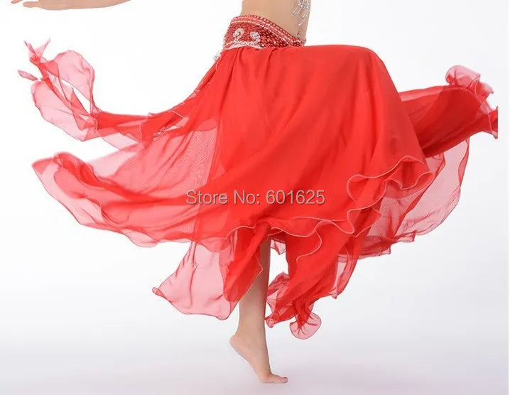 Belly Dance Skirt, Women's Pink Chiffon Ruffle Tiered Maxi Skirt, Flowy Tribal Dancewear