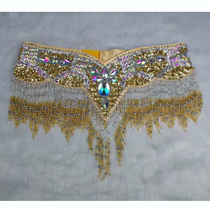 Belly Dance Hip Scarf, Women's Black & Silver Sequin Beaded Fringe Hip Belt, Tribal Dance Skirt
