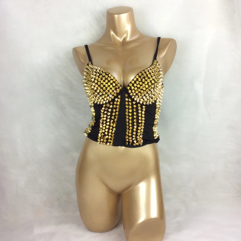 New Women'S Sexy Party Bra Spike Rivet Metallic Punk Style Studded Bras Rave Bra Wear Nightclub Costumes Bras Clubwear bra3005