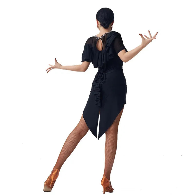 Latin Ballroom One-Piece Practice Dress In Stretch Fabric For Adult Women Cha-Cha And Paso Doble