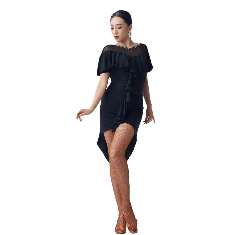 Latin Ballroom One-Piece Practice Dress In Stretch Fabric For Adult Women Cha-Cha And Paso Doble