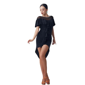 Latin Ballroom One-Piece Practice Dress In Stretch Fabric For Adult Women Cha-Cha And Paso Doble