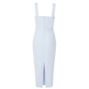 White Spaghetti Strap Bandage Midi Dress with Bustier Top