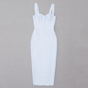 White Spaghetti Strap Bandage Midi Dress with Bustier Top