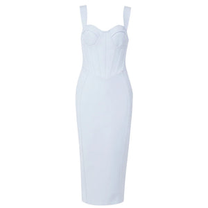 White Spaghetti Strap Bandage Midi Dress with Bustier Top