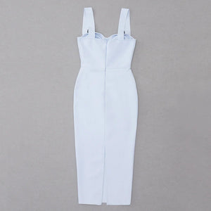 White Spaghetti Strap Bandage Midi Dress with Bustier Top