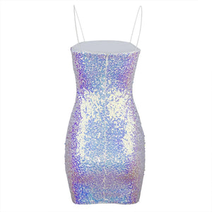 Light Blue and Purple Ombre Sequin Mini Dress with Spaghetti Straps and Sleeveless Design