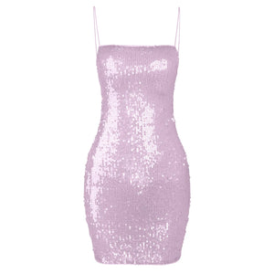 Light Blue and Purple Ombre Sequin Mini Dress with Spaghetti Straps and Sleeveless Design