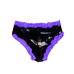 Lockable Men’s PVC Briefs Ruffled Thongs Crossdress Costume Panties Multi-Color Lingerie