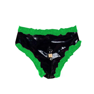 Lockable Men’s PVC Briefs Ruffled Thongs Crossdress Costume Panties Multi-Color Lingerie