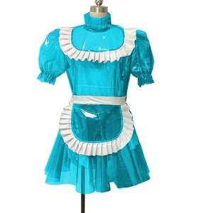 Clear PVC French Maid Dress Lockable See-through Mini Dress with Panties S-7XL Multi-color Men's Clothing