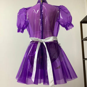 Clear PVC French Maid Dress Lockable See-through Mini Dress with Panties S-7XL Multi-color Men's Clothing