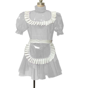 Clear PVC French Maid Dress Lockable See-through Mini Dress with Panties S-7XL Multi-color Men's Clothing