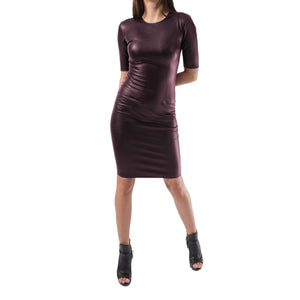 Matte PU Leather Round Neck Short Sleeve Bodycon Dress Stretch Sheath Pencil Dress Gothic Party Club Multi-Color