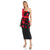 One-Shoulder Black Midi Dress with Red Floral Applique