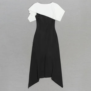 Elegant Contrast Asymmetrical Dress with Draped Shoulder Detail for Parties