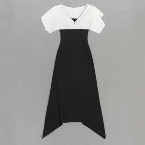 Elegant Contrast Asymmetrical Dress with Draped Shoulder Detail for Parties