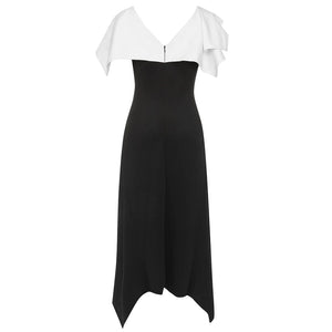 Elegant Contrast Asymmetrical Dress with Draped Shoulder Detail for Parties