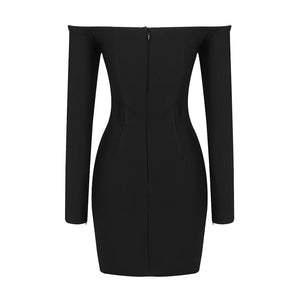 Strapless Rhinestone Embellished Short Black Bandage Dress with Long Sleeves