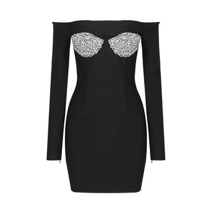 Strapless Rhinestone Embellished Mini Bandage Dress with Long Sleeves