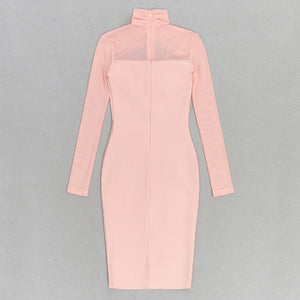 Elegant Blush Pink Bodycon Dress with Gauze Long Sleeves and Slim Fit for Parties