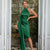 Elegant Green Sleeveless Halter Neck Backless Dress with Ribbon Detail