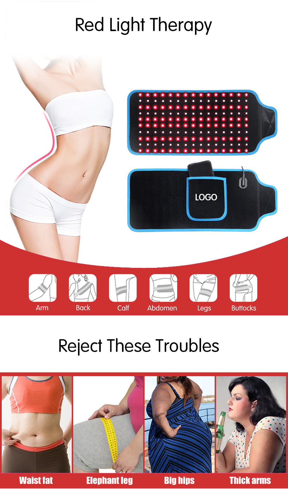 660nm 850nm Red Light Therapy Belt For Weight Loss Pain Relief Beauty Salon Pulsed Treatment Device