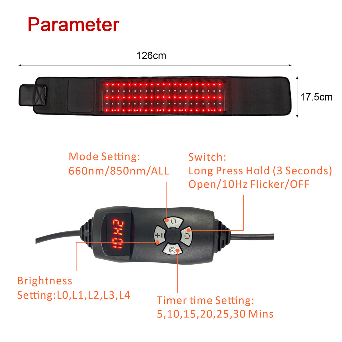 Red Light Heating Belt Red Light Therapy Waist Support Thermal Wrap
