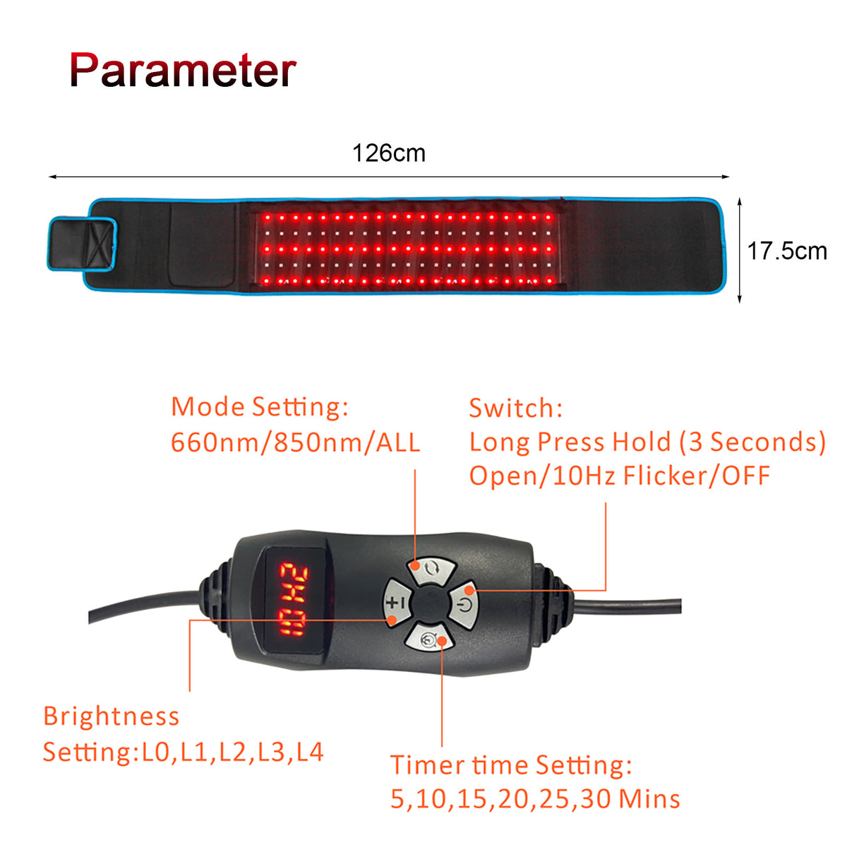 Led Red Light Therapy Belt For Women Infrared Heating Massage Waist Pain Relief 105 Beads Black
