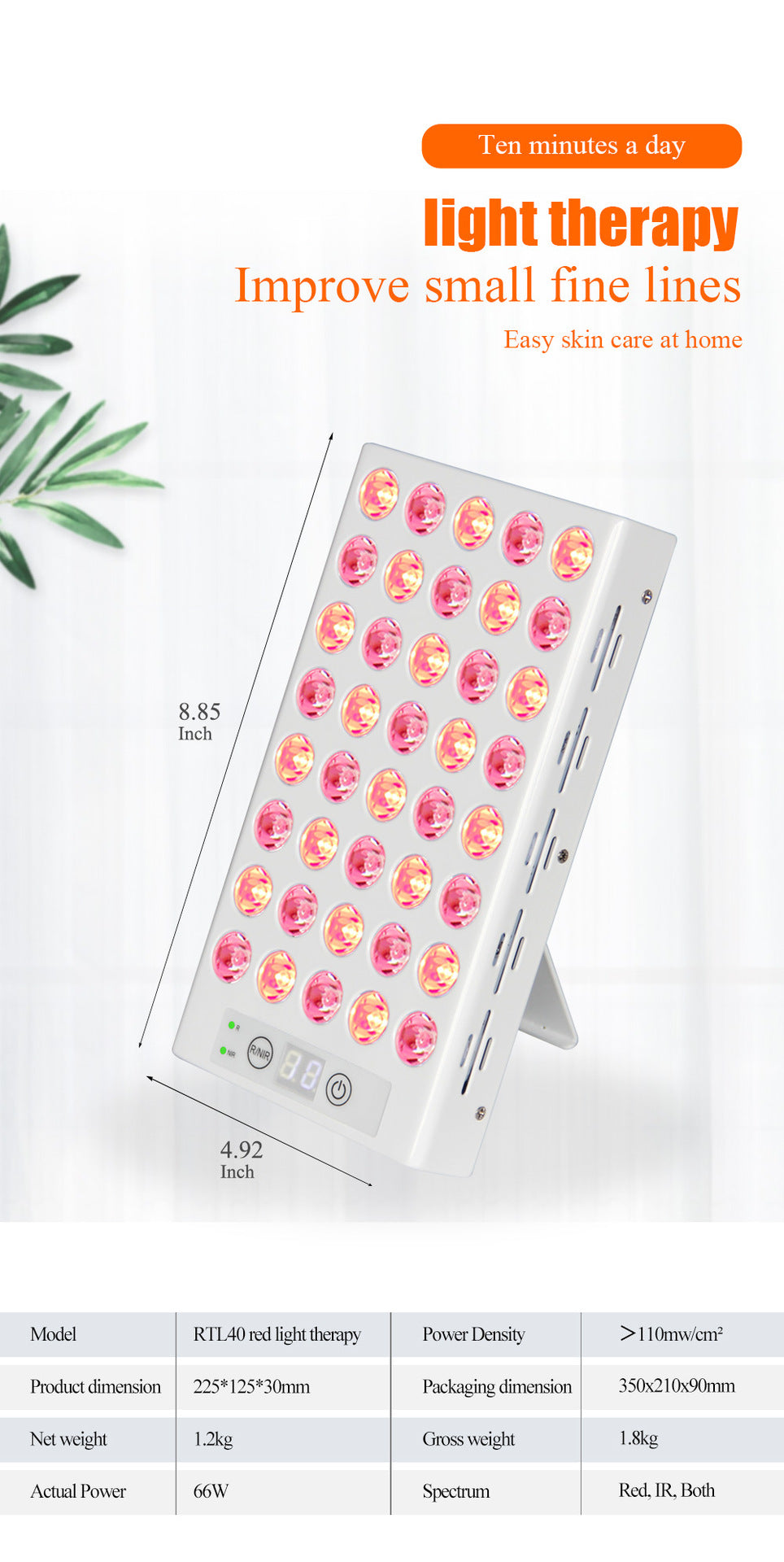 Red Light Therapy Lamp Portable Led Desk Light For Skin Care No Flicker