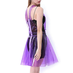 Multi-Color Clear PVC Strap A-line Mini Dress Sleeveless Suspenders Slim Front Pocket Dress Female Clubwear S-7XL