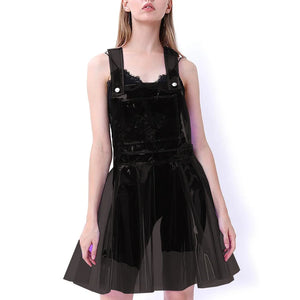 Multi-Color Clear PVC Strap A-line Mini Dress Sleeveless Suspenders Slim Front Pocket Dress Female Clubwear S-7XL