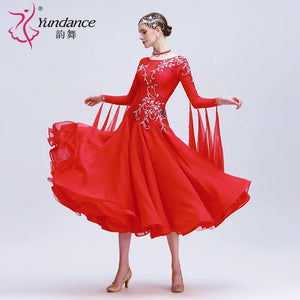 Women's Standard Ballroom Dance Dress With Rhinestones In Coffee Chiffon For Competition