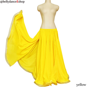 Belly Dance Women's Yellow Chiffon Full Circle Skirt with Gold Trim, Slit Design