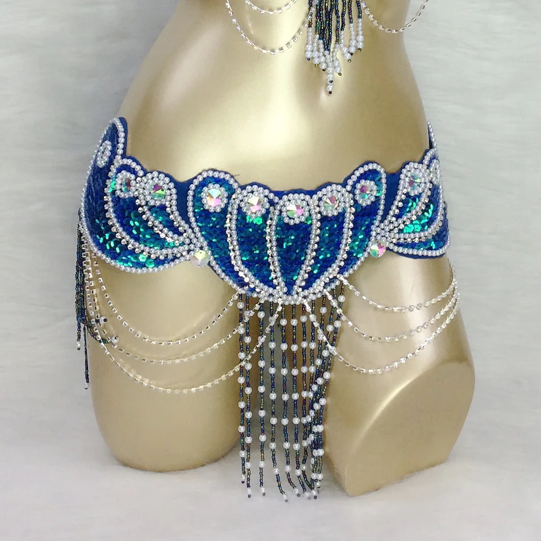 Belly Dance Hip Scarf, Women's Multi-Color Sequin & Bead Fringe Hip Scarf, Tribal Fusion Dance Costume Accessory