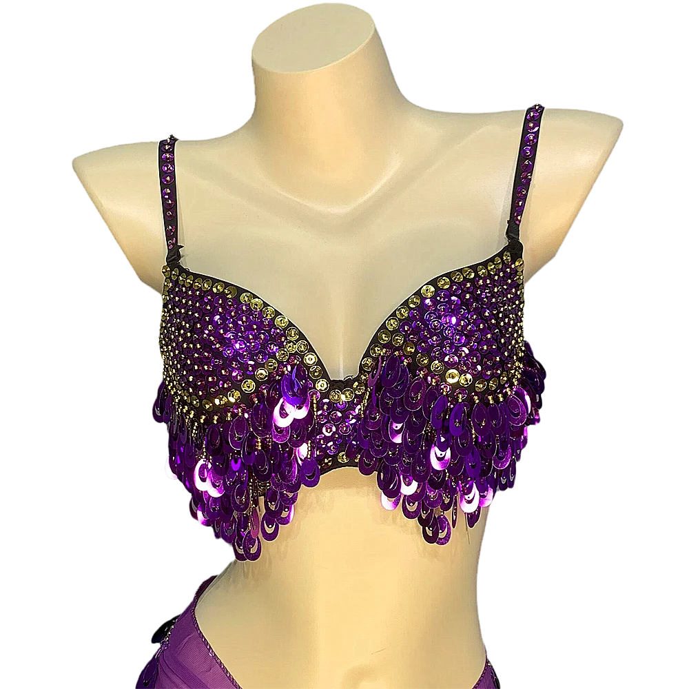 Belly Dance Bra Top, Women's Sequin & Bead Embellished Fringe Costume Top, Multiple Colors Available