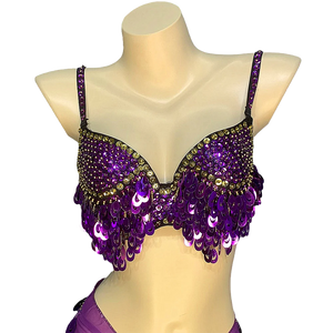Belly Dance Bra Top, Women's Sequin & Bead Embellished Fringe Costume Top, Multiple Colors Available