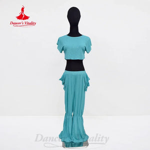 Children's Belly Dance Practice Set With Short-Sleeve Top And Pants, 2-Piece