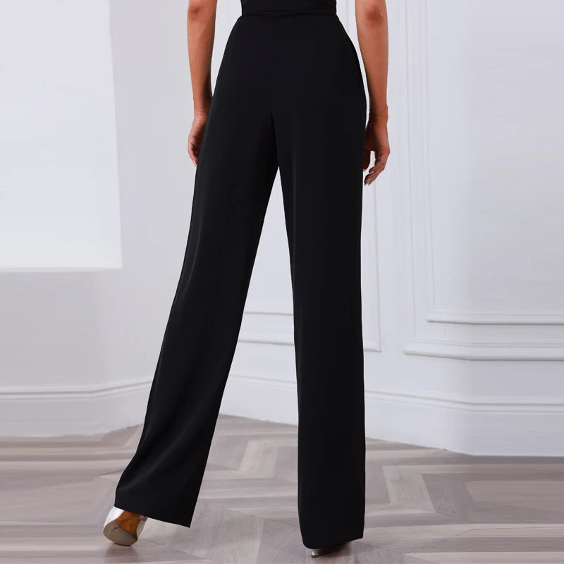 Women's Pink & Black Boat Neck Bodysuit with High-Waisted Wide-Leg Dance Pants
