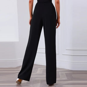 Women's Pink & Black Boat Neck Bodysuit with High-Waisted Wide-Leg Dance Pants